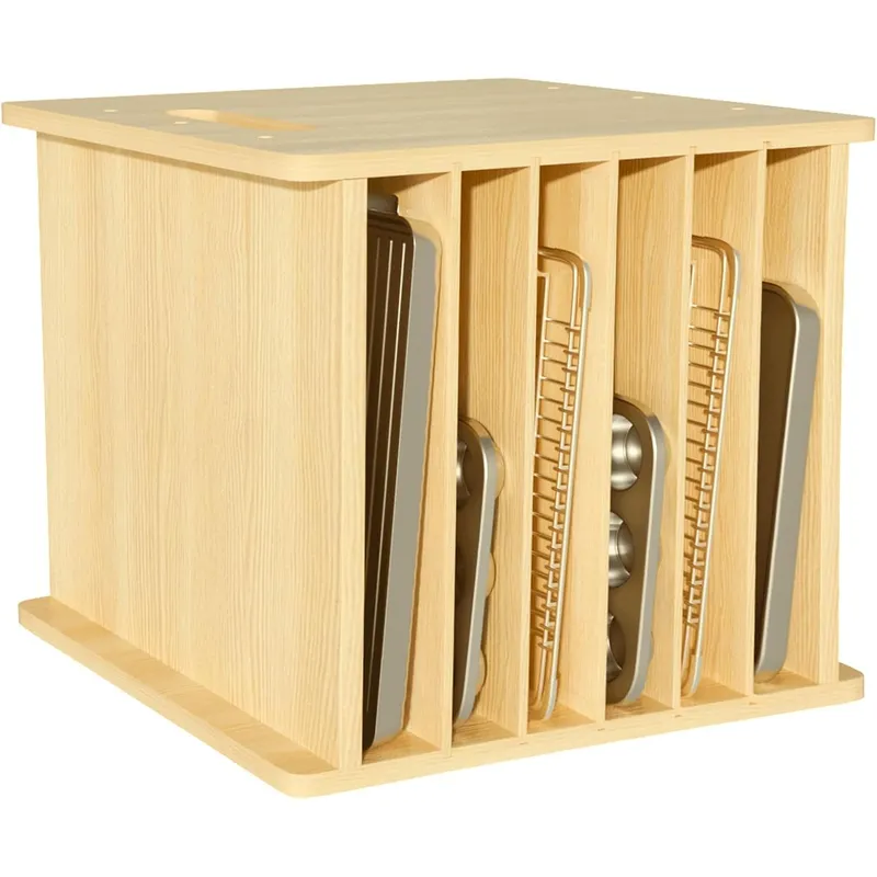 Kitchen Baking Sheet Organizer - 7 Tier Wooden Tray Dividers for