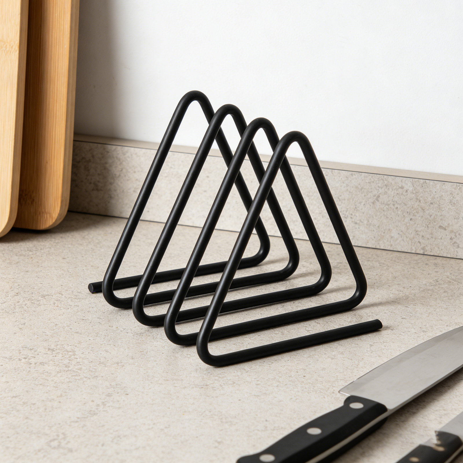 Baking In Kitchen - Triangle Cutting Board Holder Black Metal