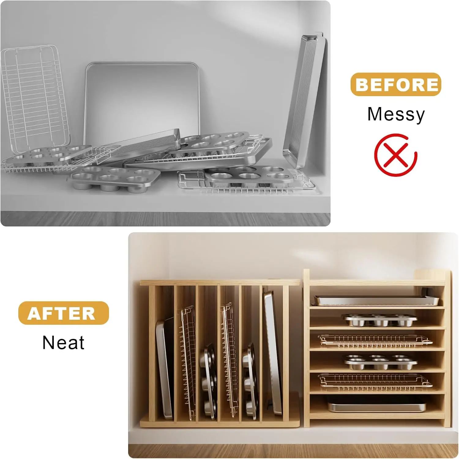 7 Tier Wooden Tray Dividers fo - Kitchen Baking Sheet Organizer 评论和价格