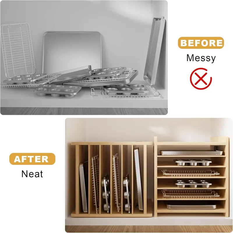 7 Tier Wooden Tray Dividers fo - Kitchen Baking Sheet Organizer 评论和价格