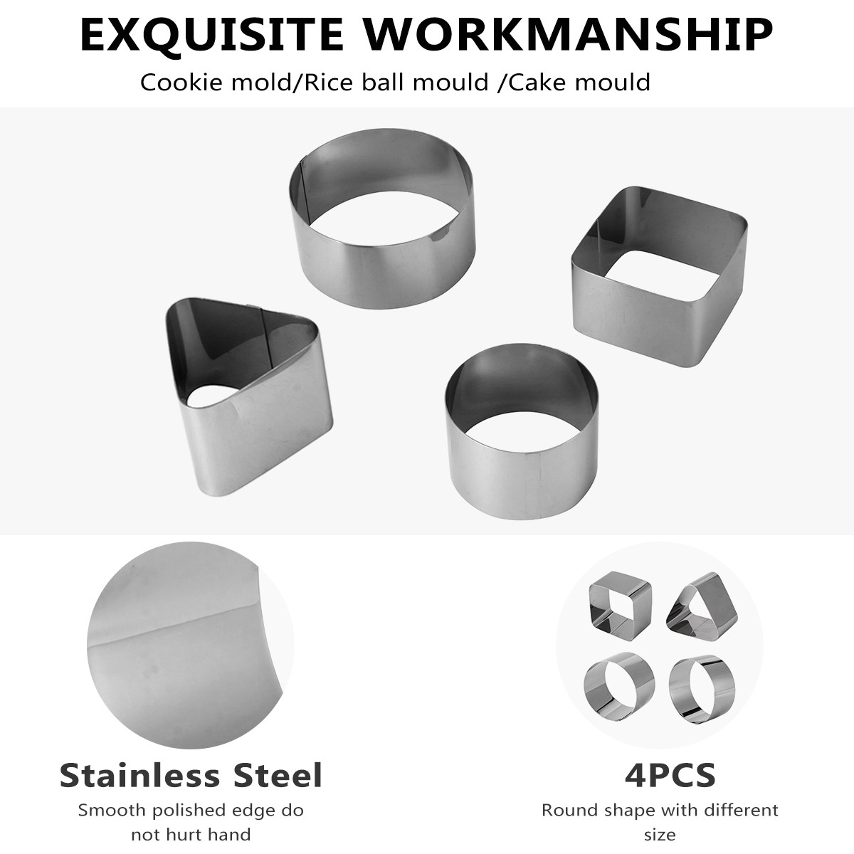 4Pcs Stainless Steel Mousse Ri - Kitchen Accessories For Baking 评论和价格