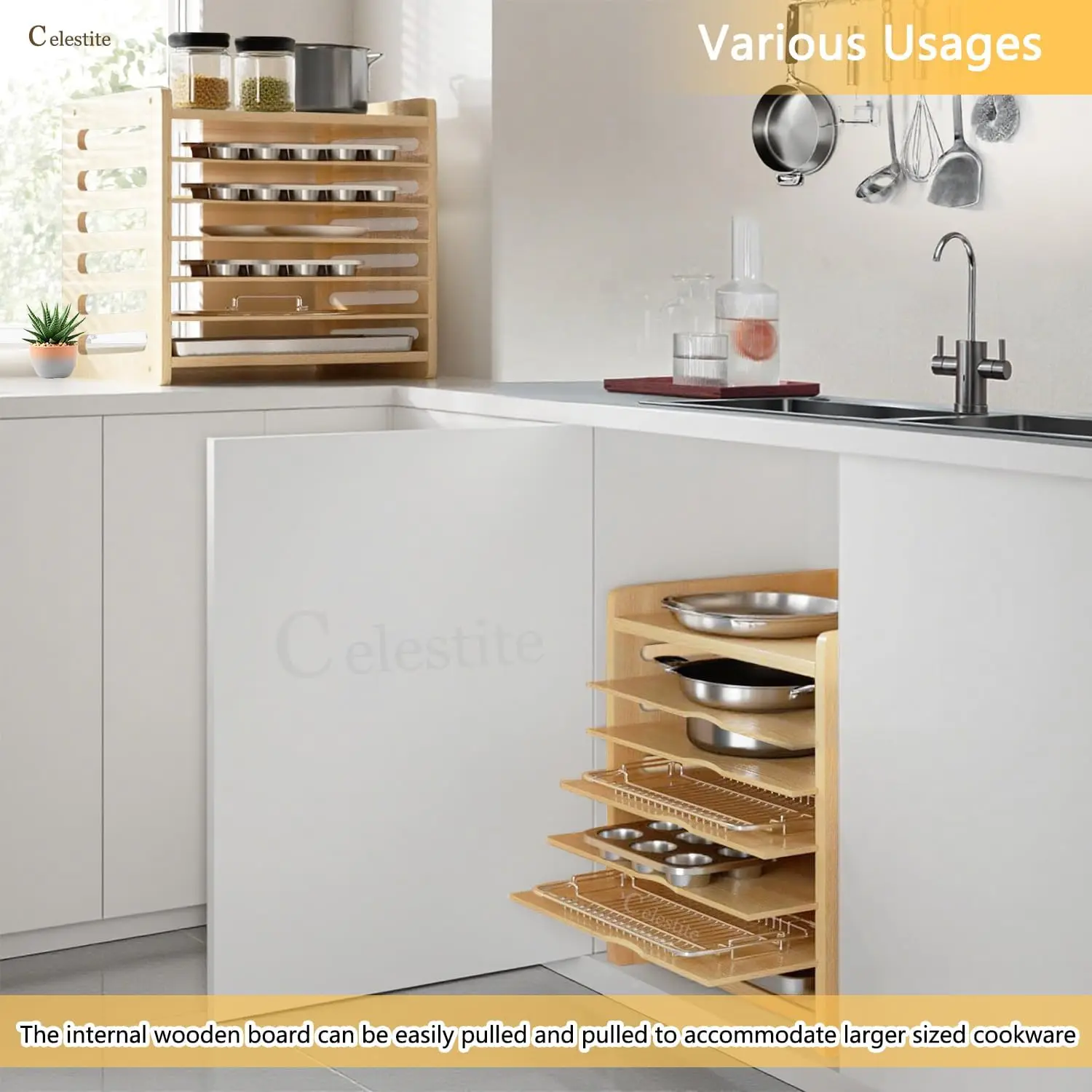 Wooden Tray Dividers for Cabin - Kitchen Baking Sheet Organizer 评论和价格